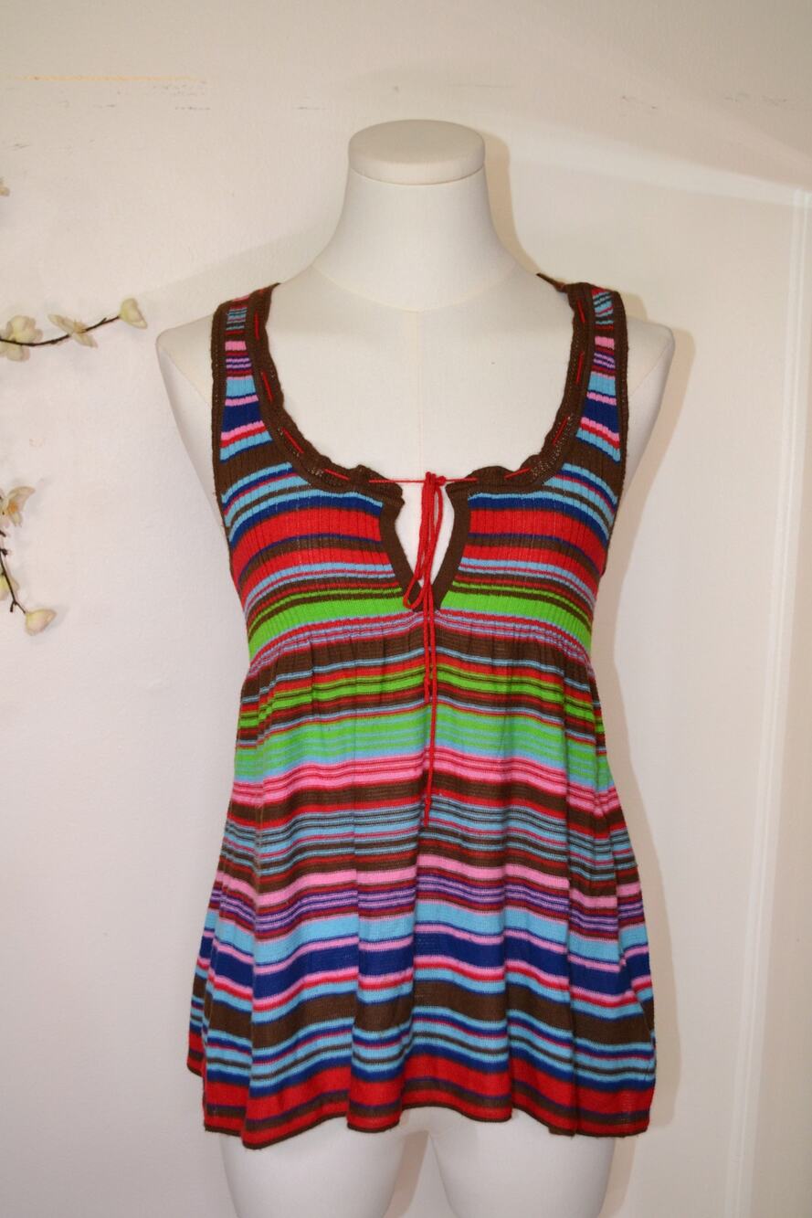 Free People Y2K Inspired Colorful Baby Doll Blouse Art Teacher Fall Layering
